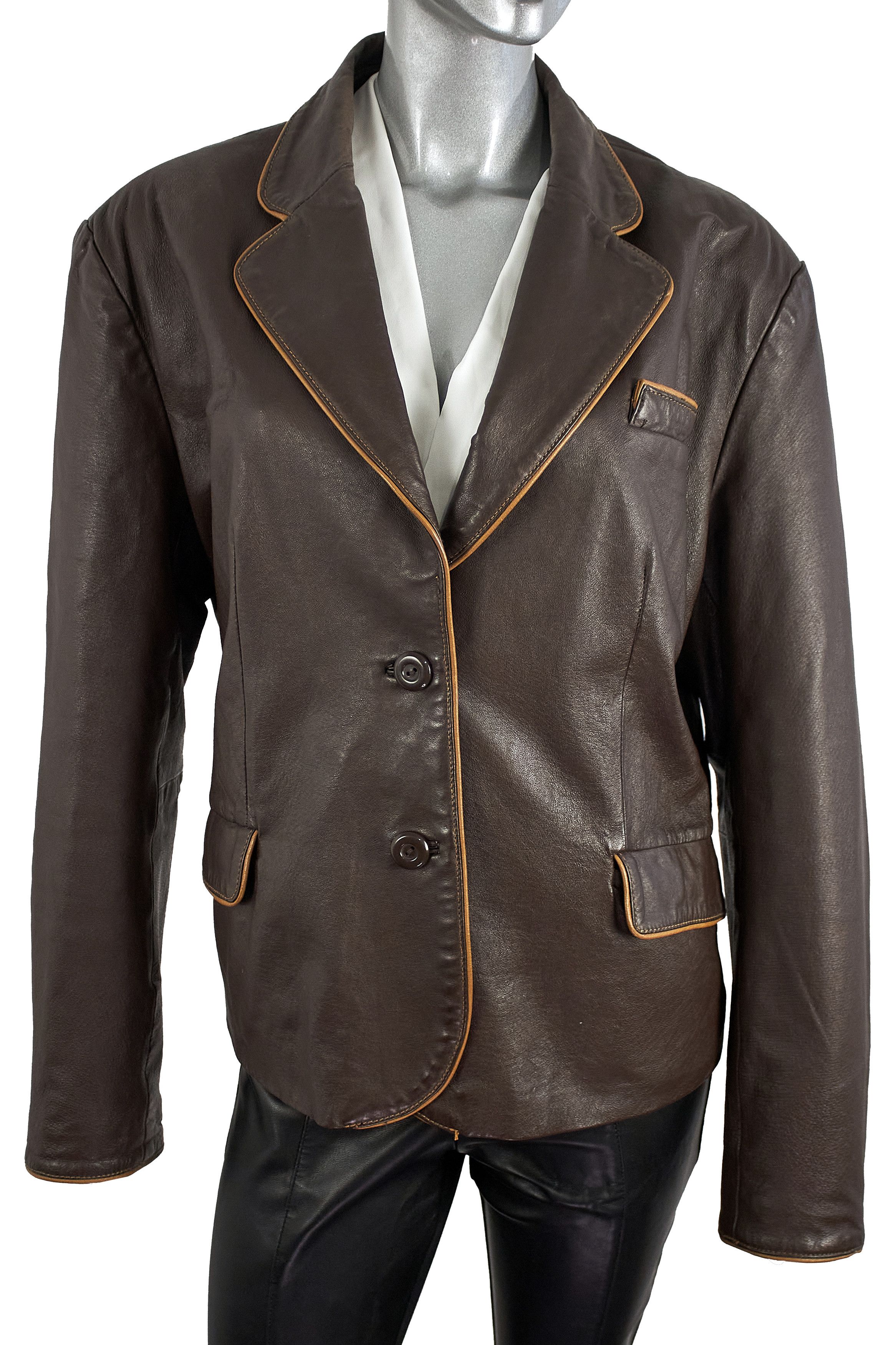 Vintage Vintage Brown Leather Blazer Jacket Made in England Size XL / US 12-14 / IT 48-50 - 4 Thumbnail
