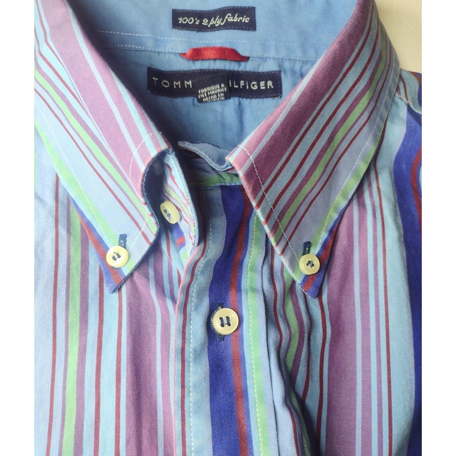 Tommy Hilfiger Tommy Hilfiger Y2K 2 Ply Button Down Shirt Size XL Blue Stri Size US XL / EU 56 / 4 - 2 Thumbnail