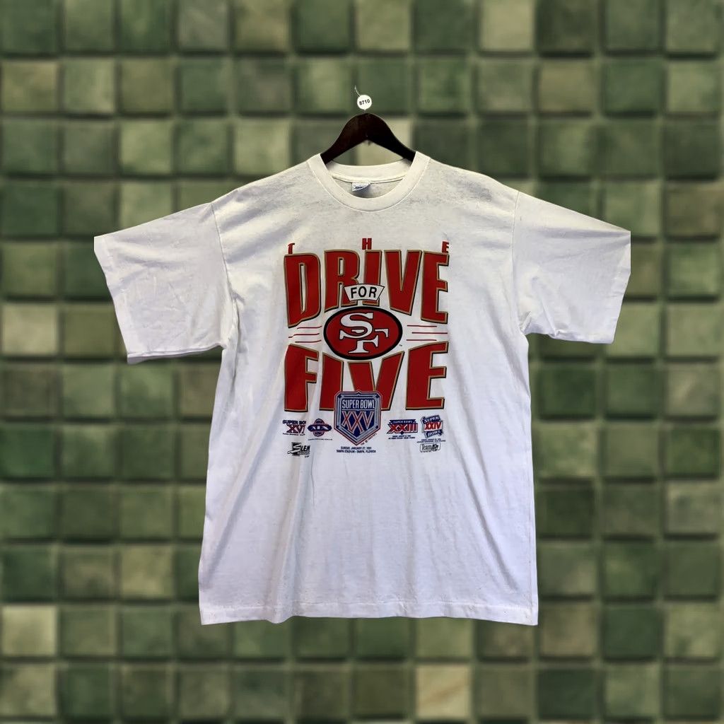 Salem Sportswear VINTAGE 1991 The Drive For Five San Francisco Super Bowl XXV Salem Sportswear Graphic Tee XL White Men Short Sleeve Cotton NWD-8710 Size US XL / EU 56 / 4 - 1 Thumbnail