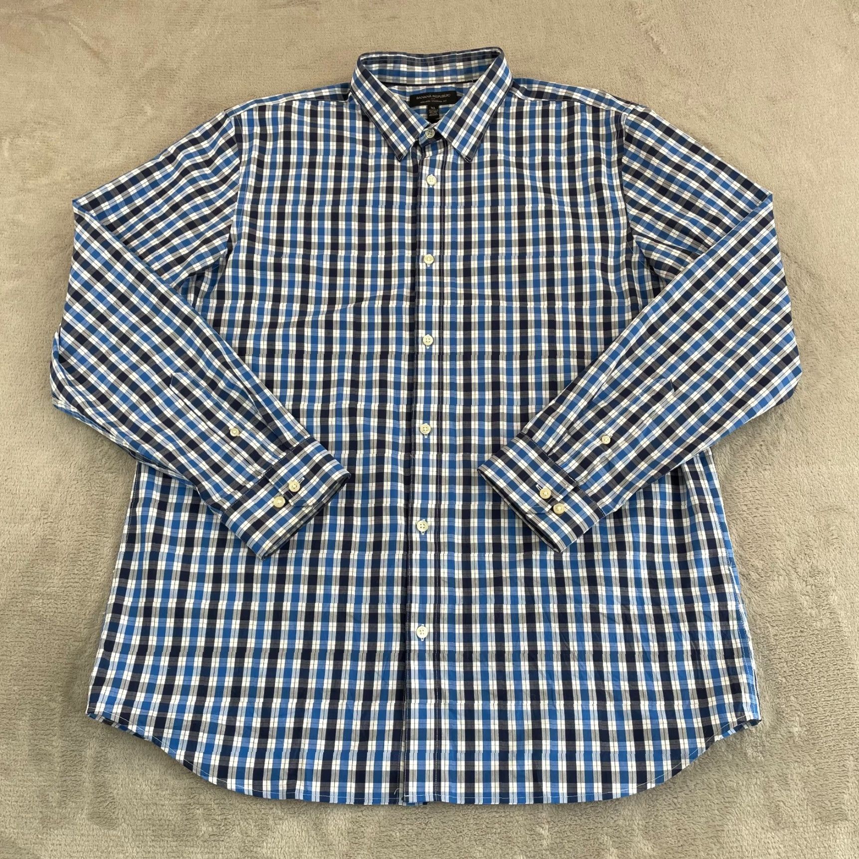 Banana Republic Banana Republic Shirt Men XL Blue Plaid Non Iron Long Sleeve Standard Fit LS Size US XL / EU 56 / 4 - 3 Thumbnail