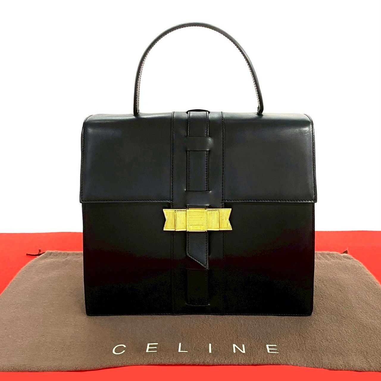 Celine Celine Celine Logo Ribbon Motif Calf Leather Handbag Leather Handbag DUTY FREE for USA Size ONE SIZE - 1 Thumbnail