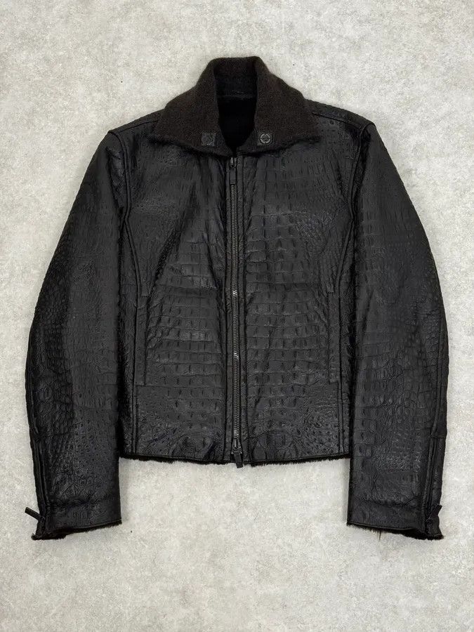 Giorgio Armani 2000s Giorgio Armani Crocodile Effect Brown Leather Aviator Jacket Size US M / EU 48-50 / 2 - 1 Thumbnail