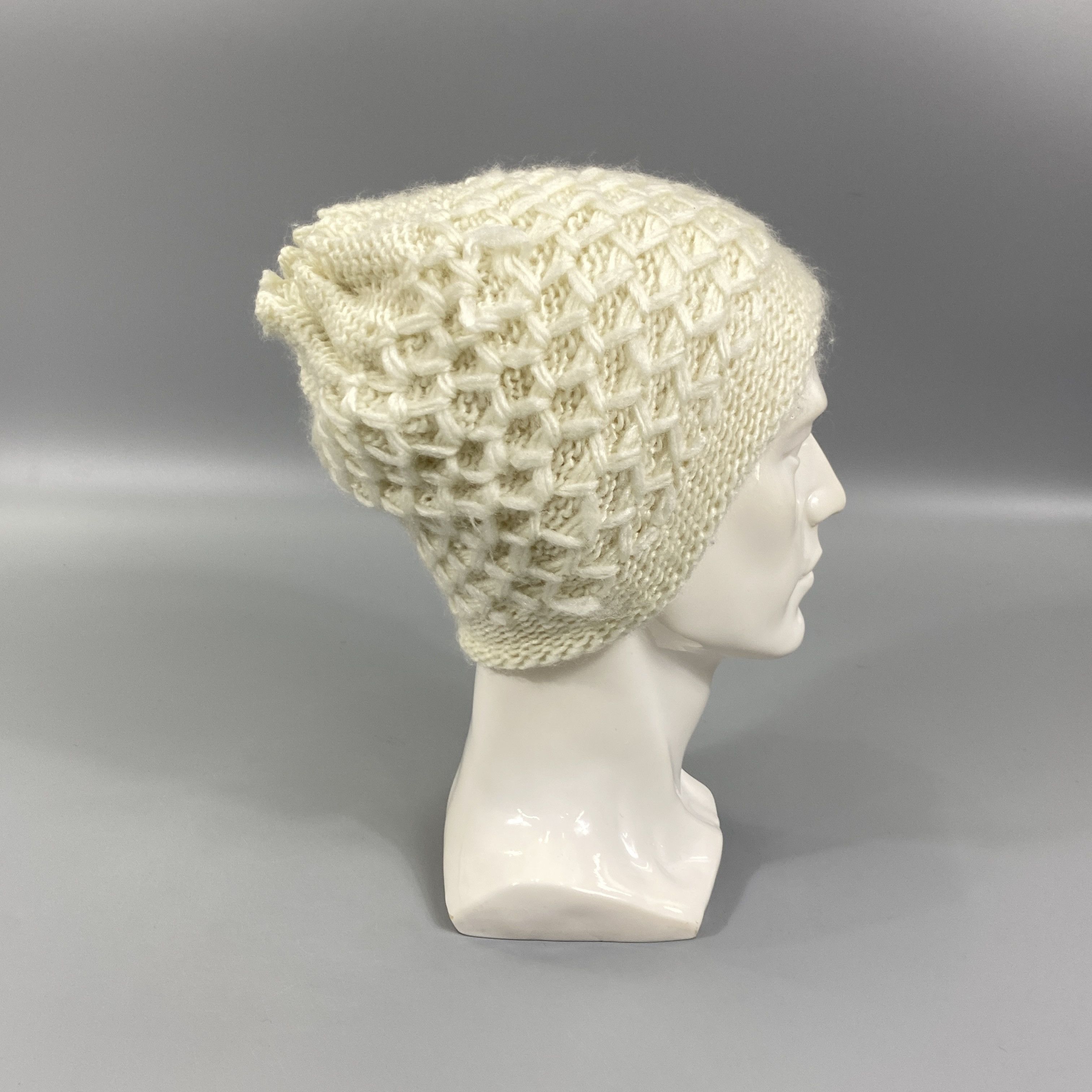 Japanese Brand White Crochet Beanie Hat -BN874 Size ONE SIZE - 4 Thumbnail