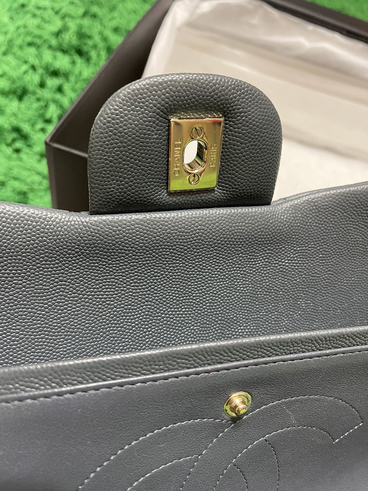 Chanel Jumbo Double Flap Caviar- Grey