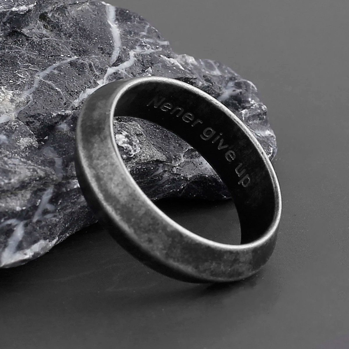 Vintage Retro Old Black Ring Size 44 - 1 Thumbnail