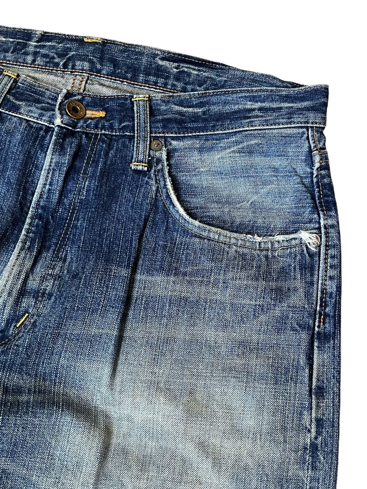 Edwin RIP🔥VINTAGE EDWIN 505-Z BUTTON FLY DISTRESSED SELVEDGE DENIM Size US 32 / EU 48 - 4 Thumbnail