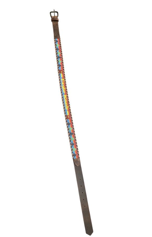 Other Camp Hero Leather Beaded Belt Size 34 - 3 Thumbnail