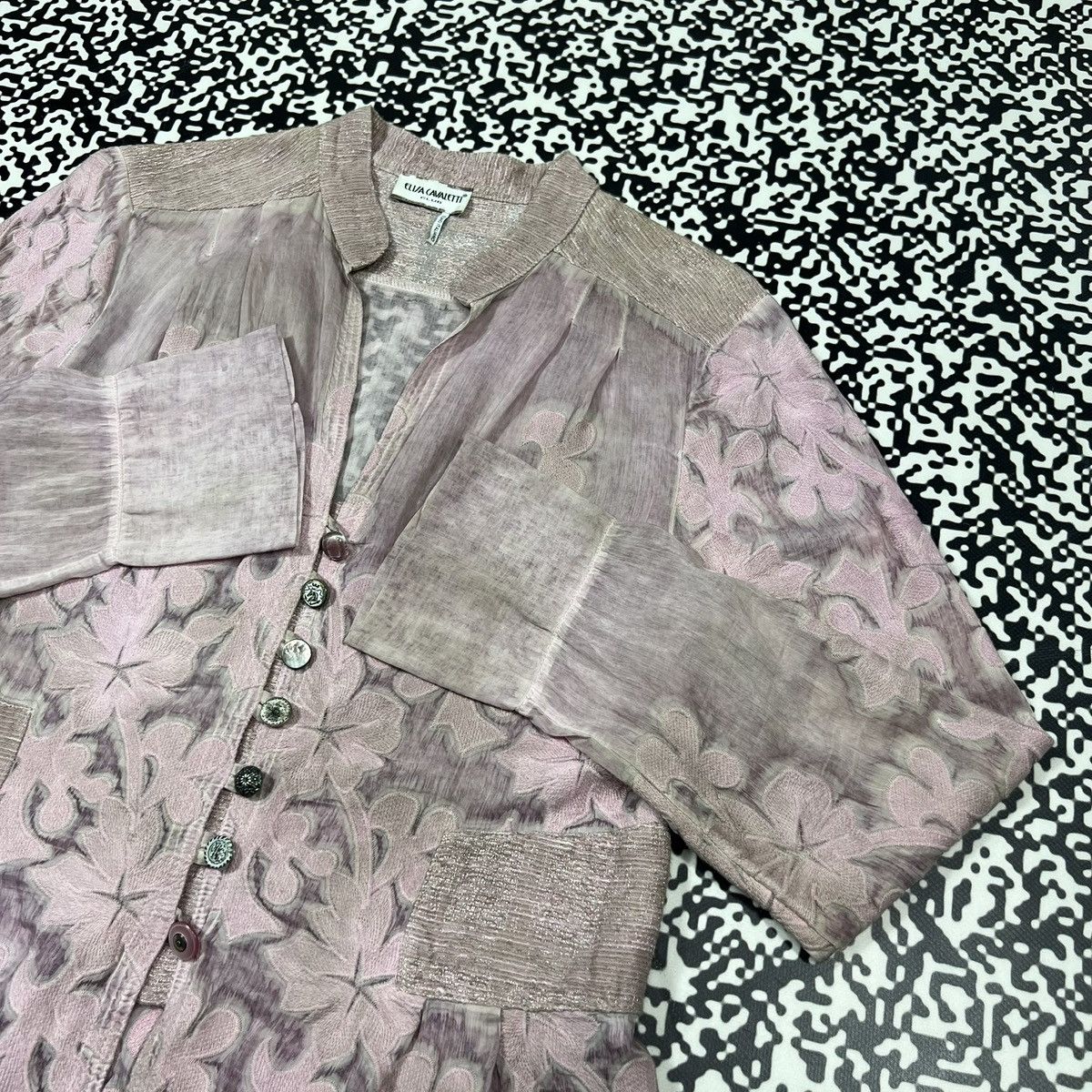 Elisa Cavaletti Vintage Y2K Elisa Cavaletti Silk Linen Luxury Floral Blazer Size M / US 6-8 / IT 42-44 - 8 Thumbnail