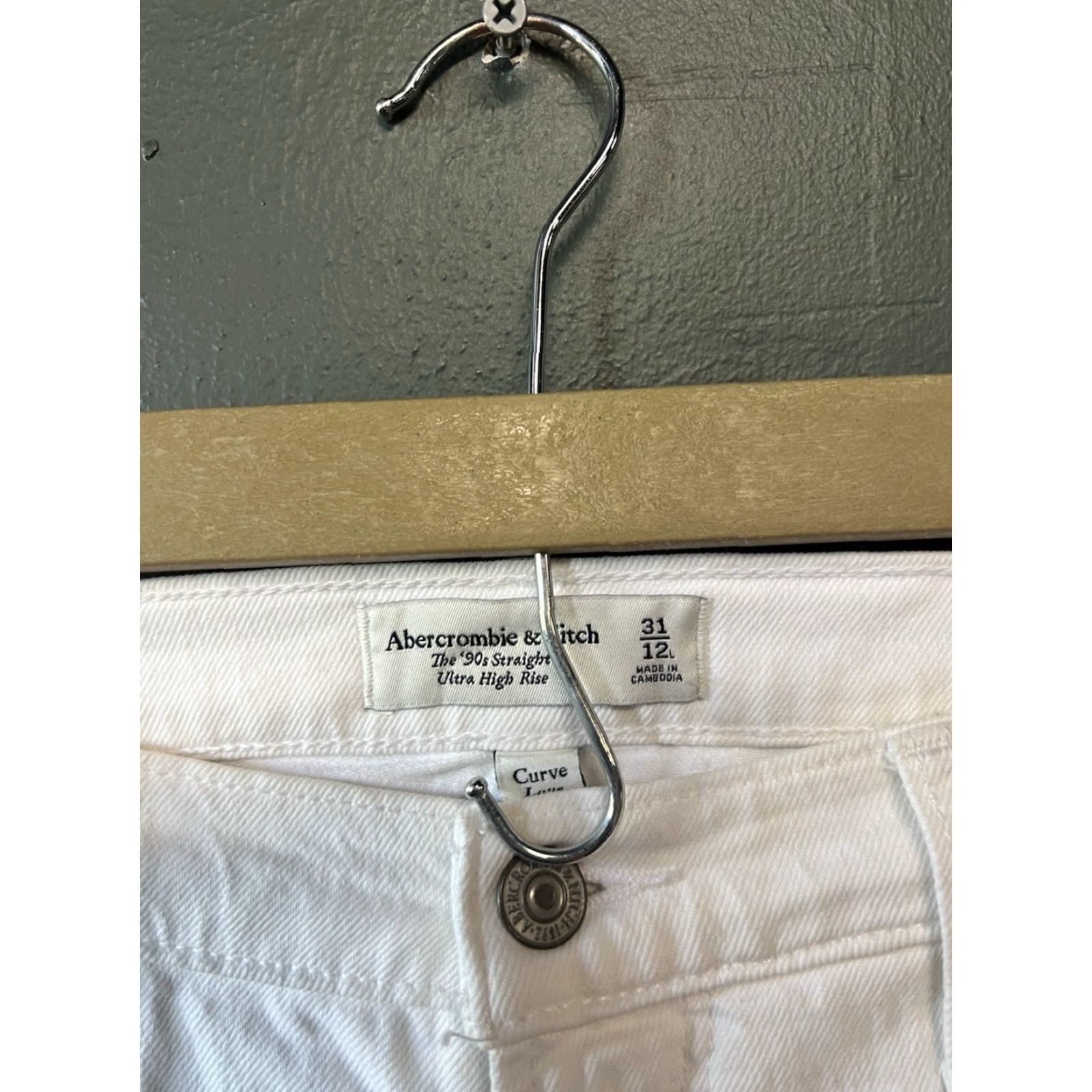 Abercrombie & Fitch Abercrombie & Fitch Women’s Jeans 31 12R The ’90s Straight Ultra High Rise White Cotton Blend Button Zipper Pockets 90s Size 24" / US 00 / IT 34 - 3 Thumbnail