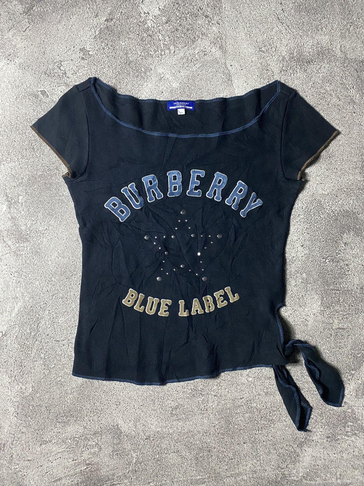 Burberry × Vintage VERY RARE Burberry Blue Label Rhinestone T-shirt Size S / US 4 / IT 40 - 1 Thumbnail