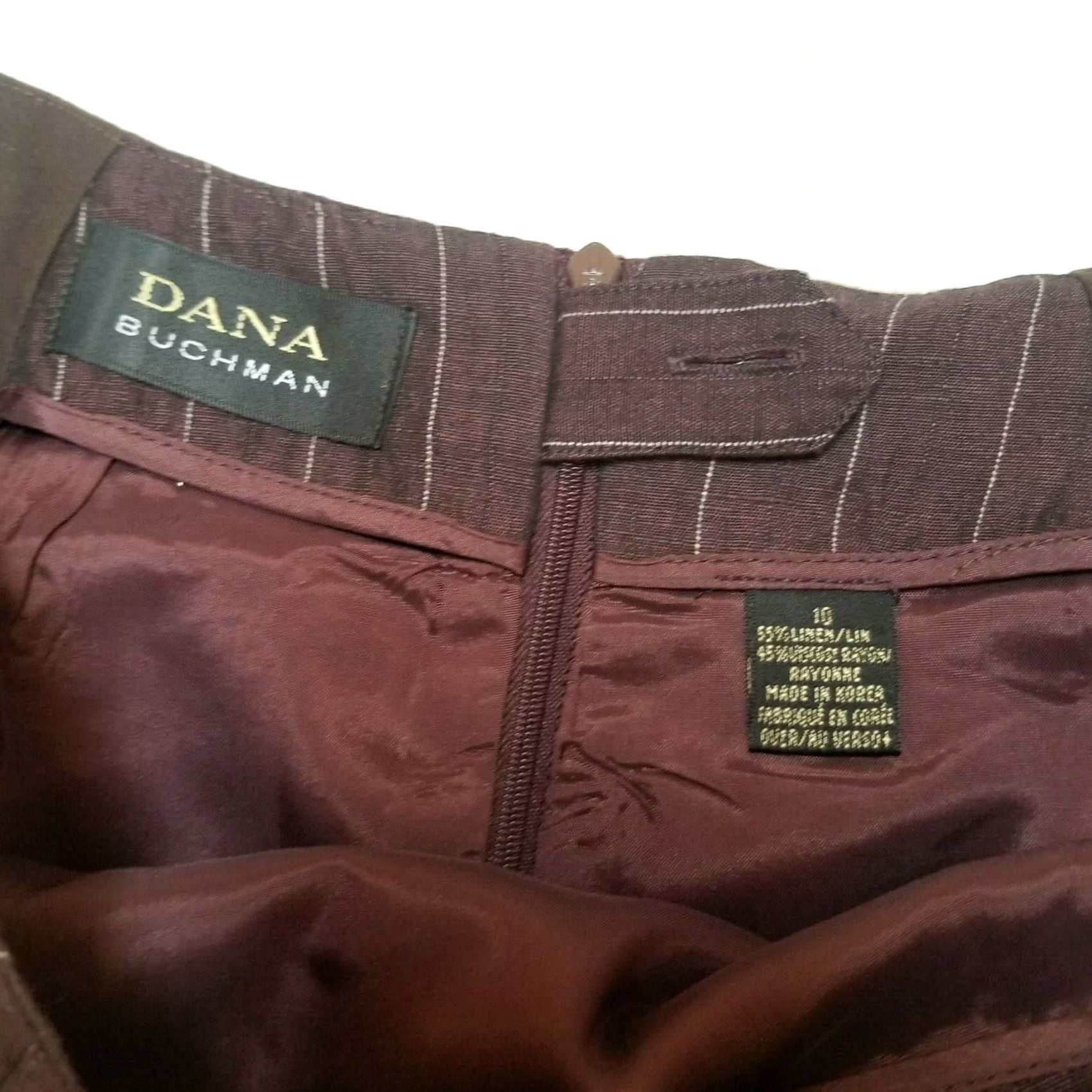 Vintage Dana Buchman Womens Brown Striped Linen Blend Career Pencil Skirt Size 10 Zip Size 32" / US 10 / IT 46 - 2 Thumbnail