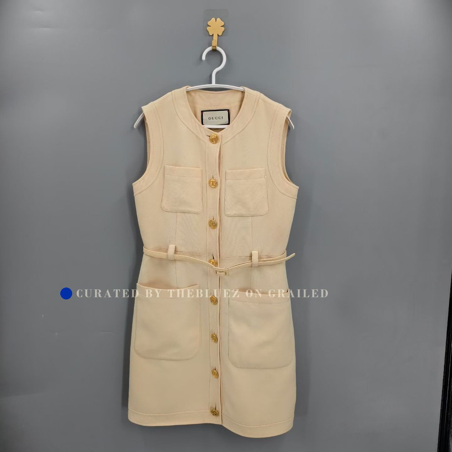 Gucci GUCCI Beige Gold Buckle Belted Vest Dress Size S / US 4 / IT 40 - 1 Thumbnail
