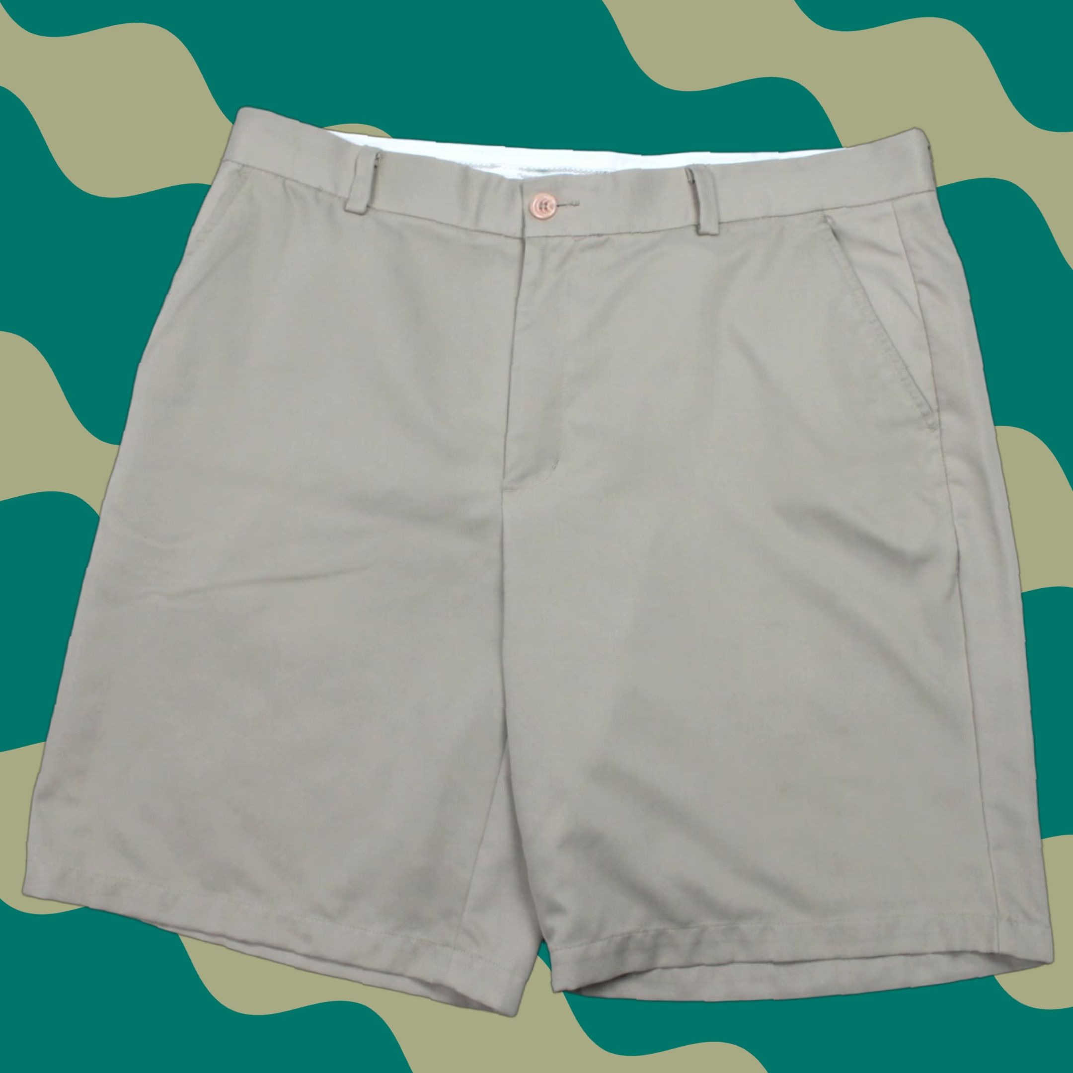 Vintage Greg Norman for Tasso Elba Shorts Mens 38 Beige 100% Polyester Golf w/10" inseam Short Size US 38 / EU 54 - 1 Thumbnail