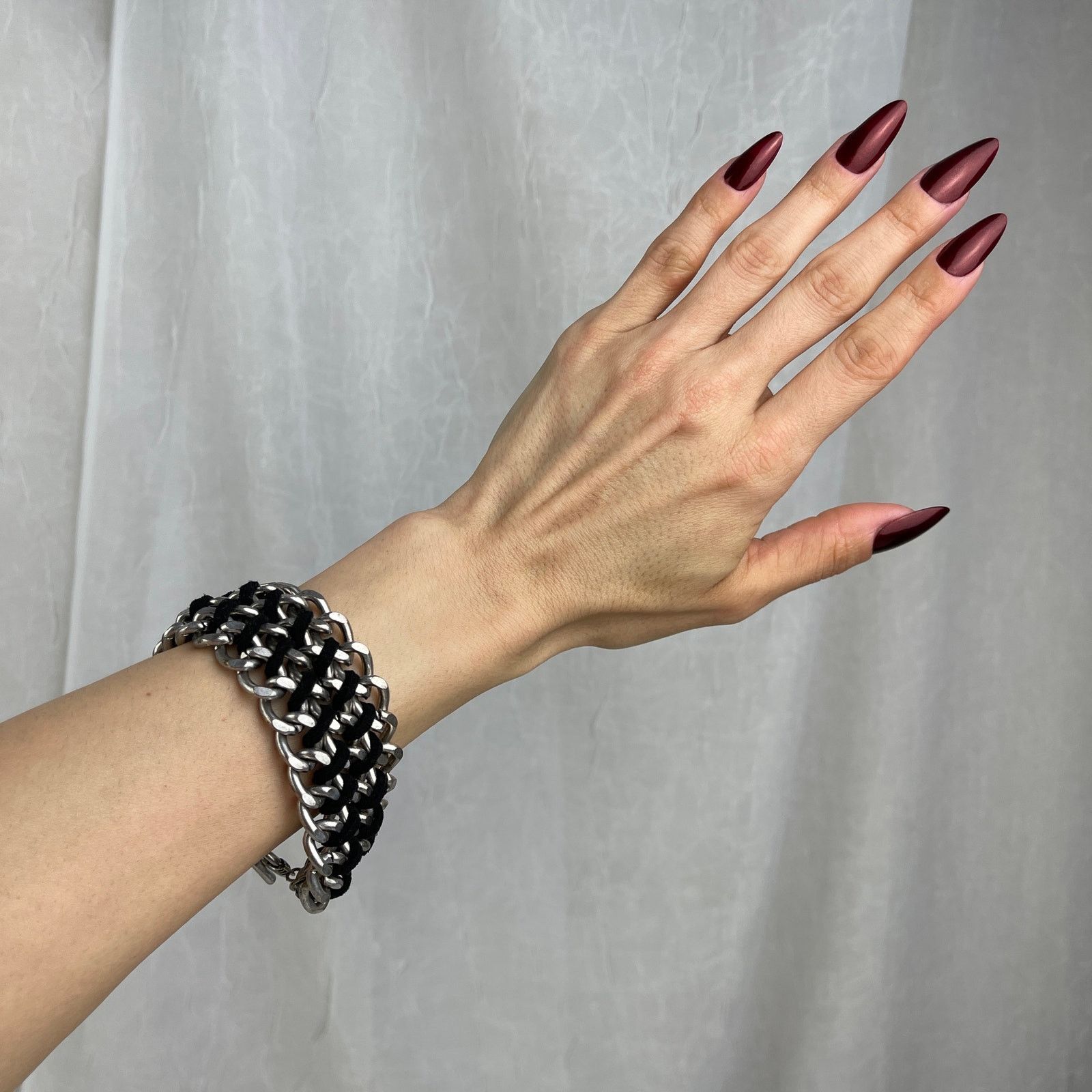 Other Silver Tone Chain Link Bracelet Black Braided Faux Leather Size ONE SIZE - 15 Thumbnail