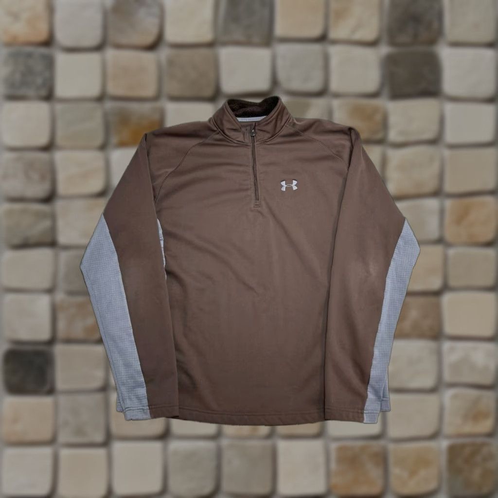 Under Armour Under Armour Fleece Sweater Mens Large Brown Colorblock 1/4 Zip Lined Pullover Size US L / EU 52-54 / 3 - 1 Thumbnail