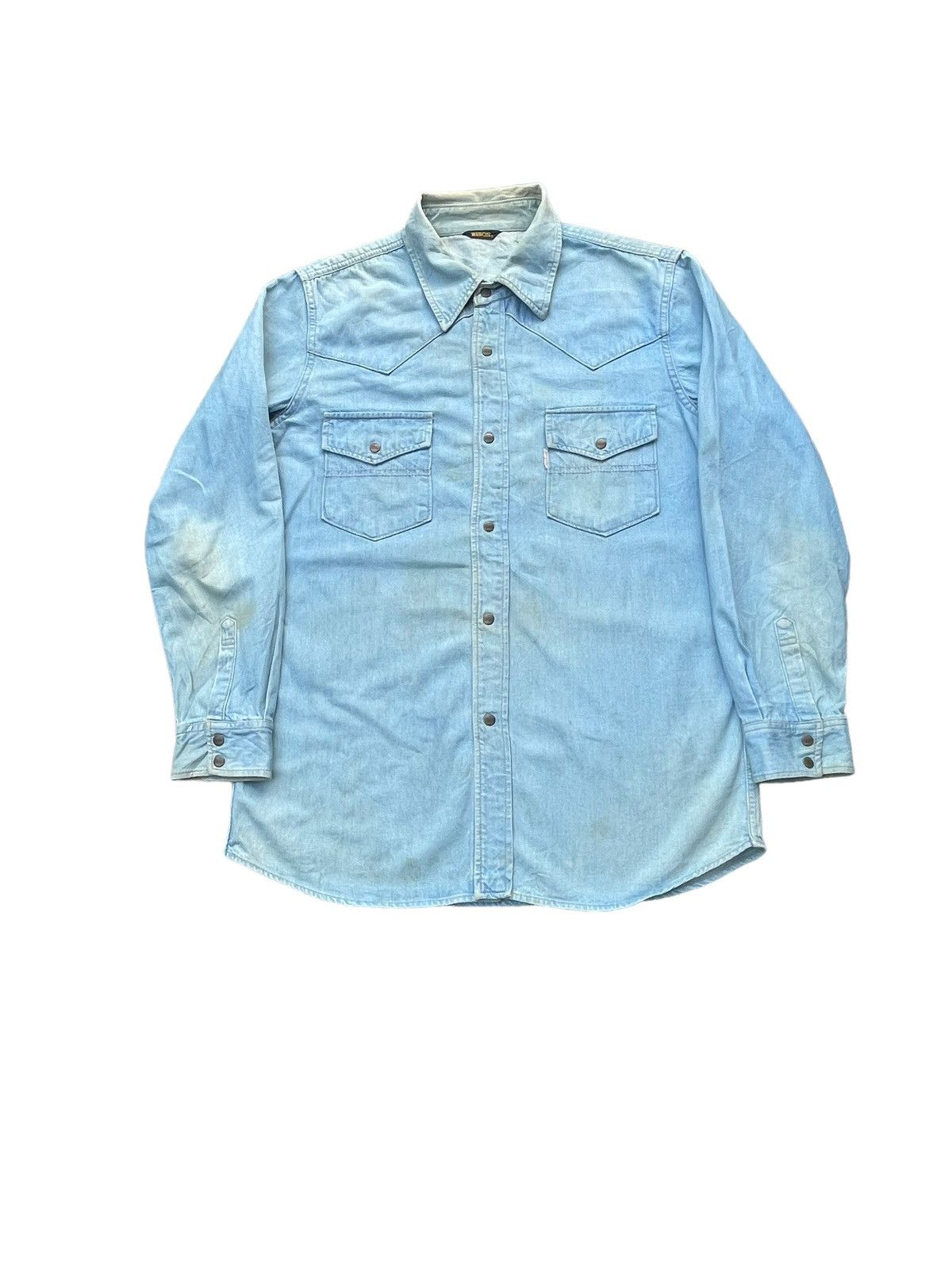 image of Vintage Bison Western Denim Shirt in Blue, Men's (Size Medium)