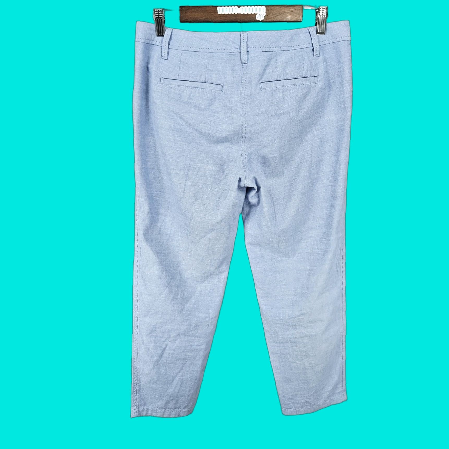 Talbots Talbots Blue Relaxed Chambray 100% Cotton Pants 4P Petite Women Chino Flat Front Mid Rise Tapered Size 27" / US 4 / IT 40 - 1 Thumbnail