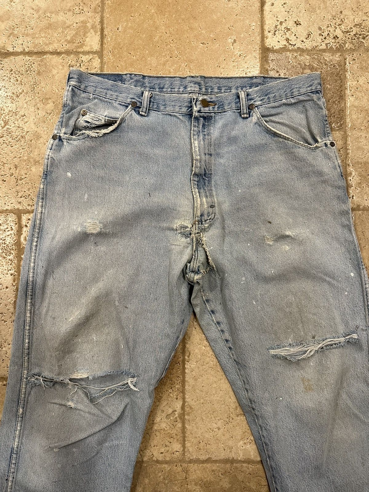 Vintage × Wrangler Vintage Wrangler Painter Distressed Thrashed Blue Denim Jean Size US 38 / EU 54 - 6 Thumbnail