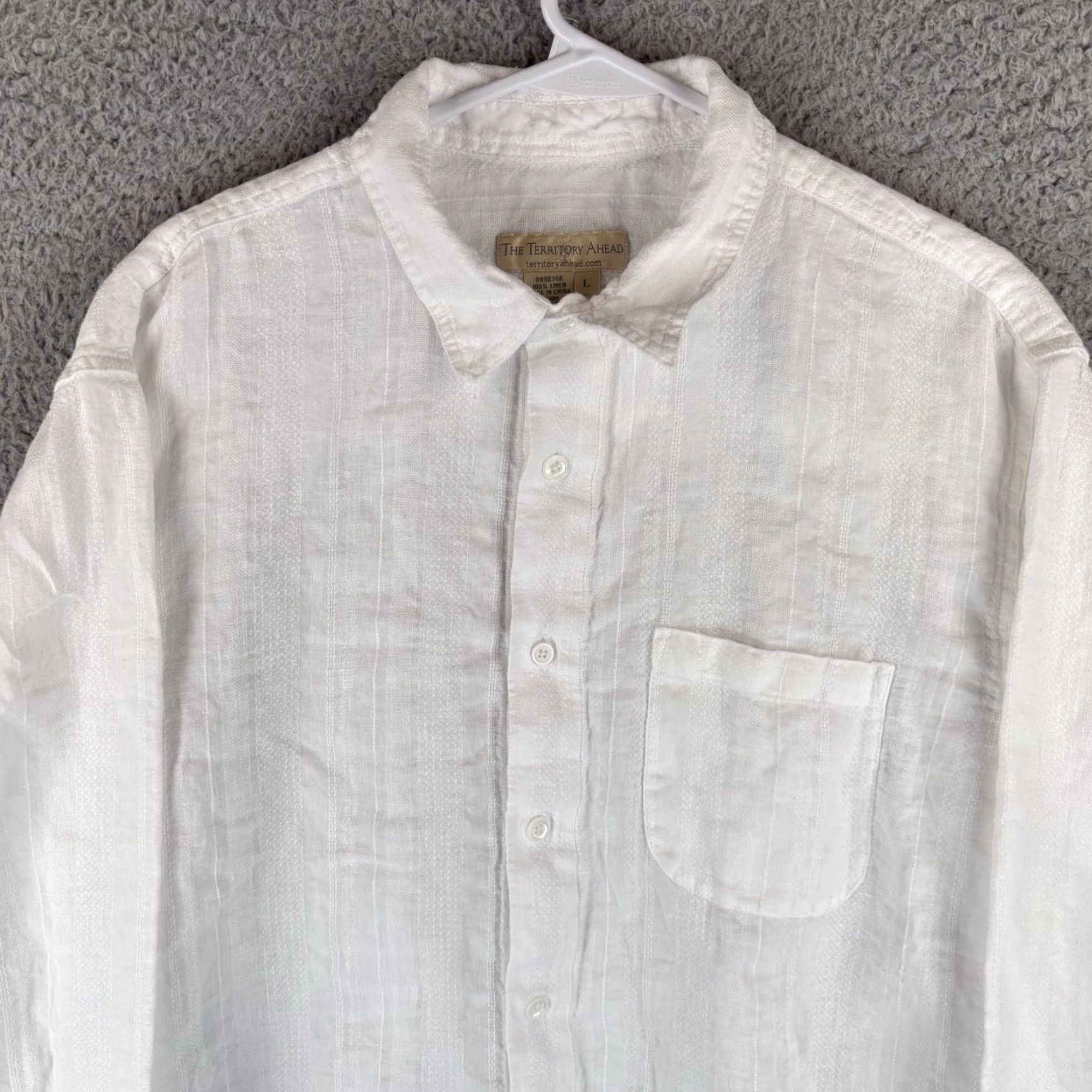 The Territory Ahead Territory Ahead Shirt Mens Large White 100% Linen Summer Beach Texture Striped Button-Up Casual Long Sleeve Collared Size US L / EU 52-54 / 3 - 2 Thumbnail