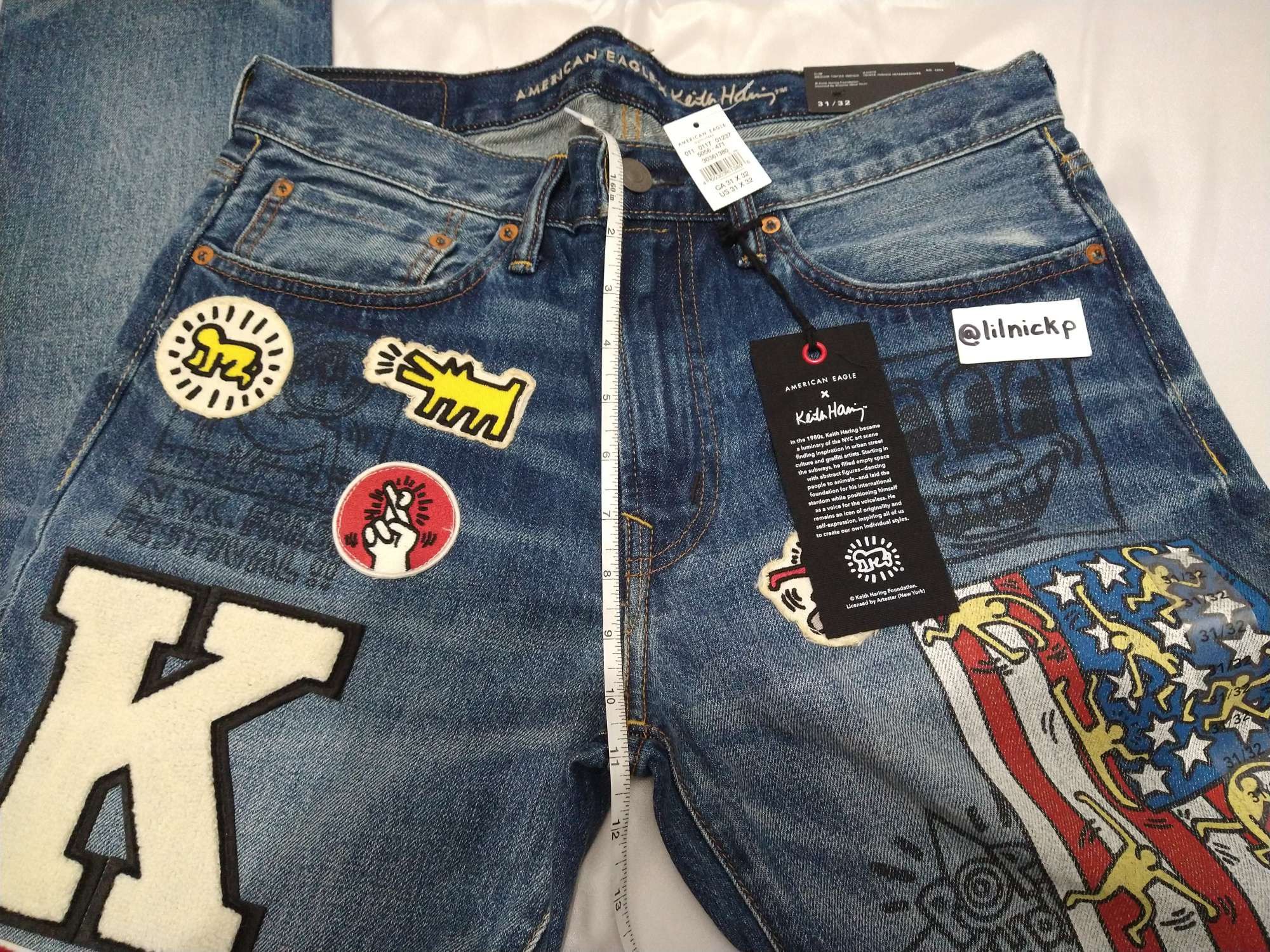 Keith Haring KEITH HARING PATCHES GRAPHICS MEN'S SLIM FIT JEANS Size US 31 - 7 Thumbnail