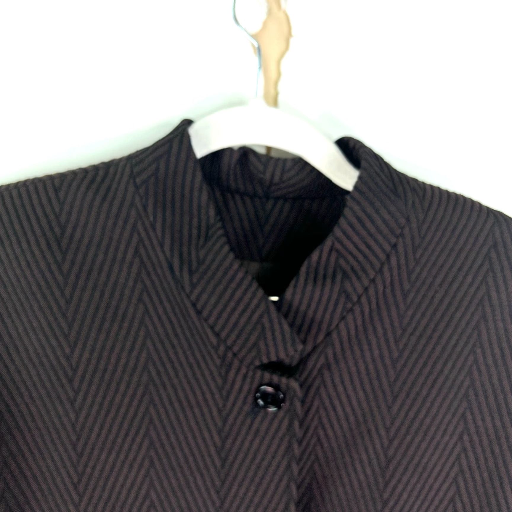 Vintage 2 Piece One Button Blazer And Skirt Suit Set Women's Size M Brown Black Chevron Size 32" / US 10 / IT 46 - 3 Thumbnail