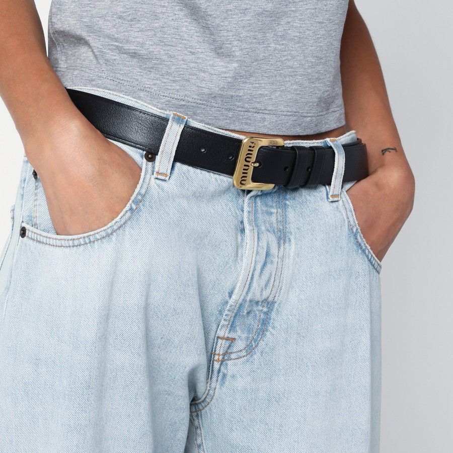 Miu Miu o1d2blof0924 Size: 85/ Leather Belt in Black Size ONE SIZE - 2 Thumbnail