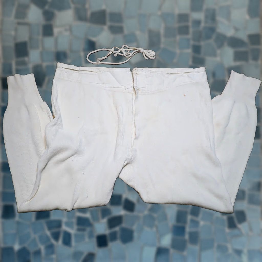 Vintage VINTAGE Rare US Military Long John Thermal Pants 1940s WW2, 33" Waist, White, Inseam 22", 1940s Military Long Johns Size US 33 - 1 Thumbnail