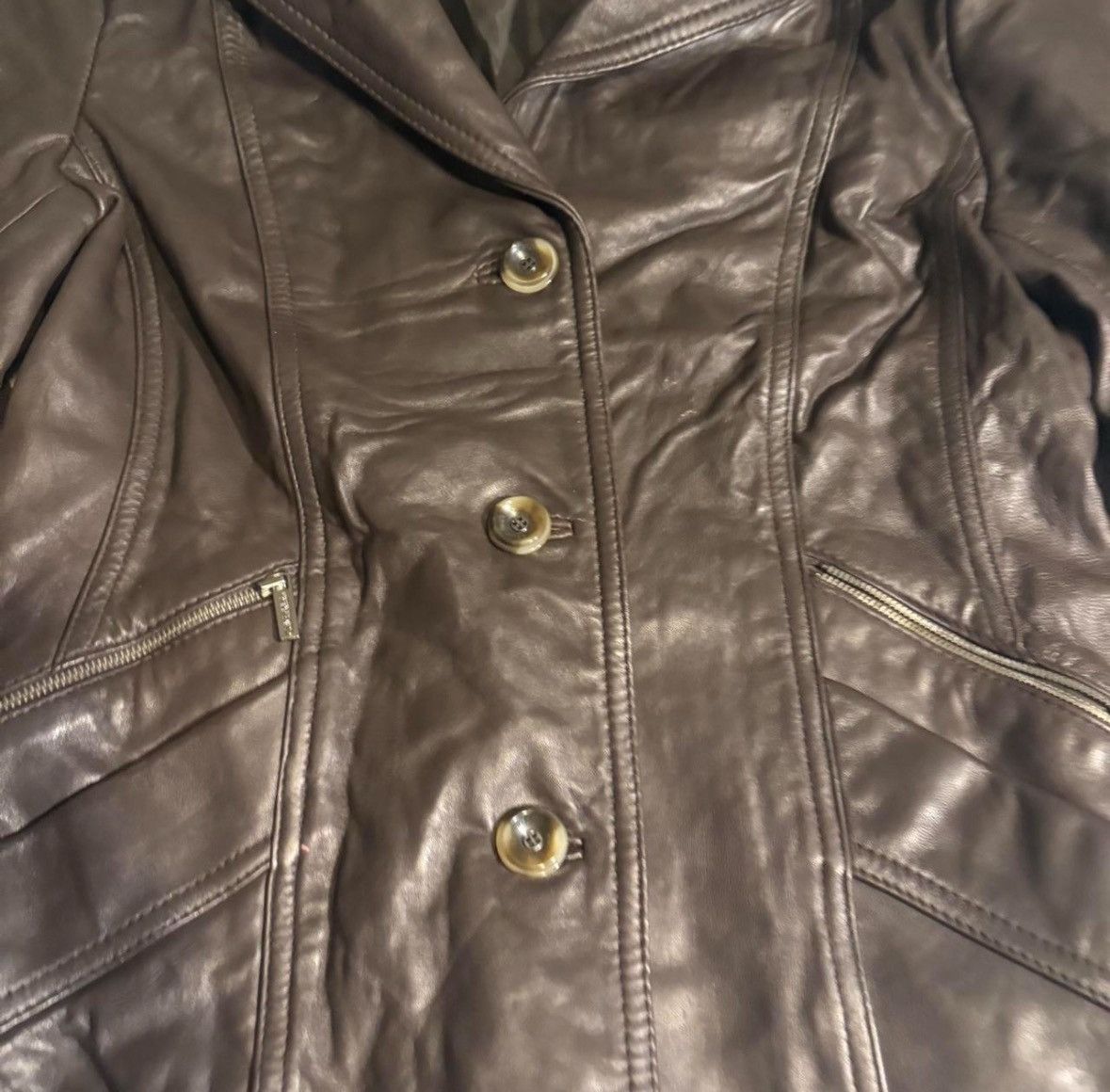 Calvin Klein Calvin Klein Brown Leather Jacket – Button Front – Size M Size M / US 6-8 / IT 42-44 - 2 Thumbnail