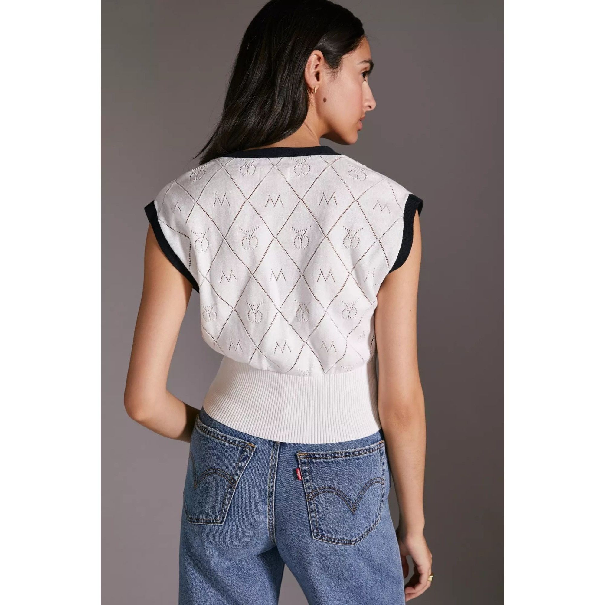 Anthropologie Maeve Violette Icon Logo White Sleeveless Vest Size S / US 4 / IT 40 - 4 Thumbnail