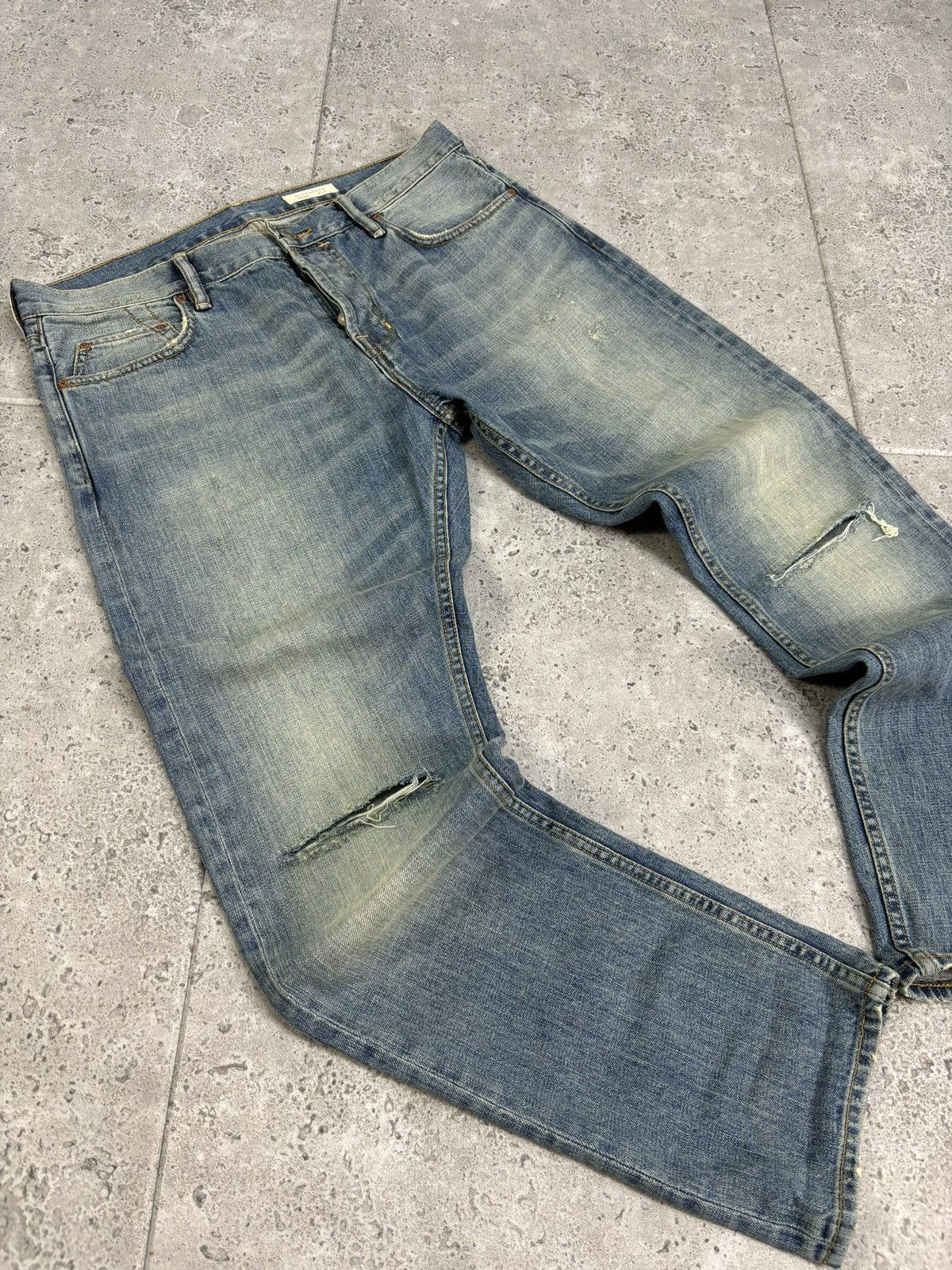 Allsaints × Japanese Brand All Saints Distressed Faded Knee Denim Jeans Pants 00s Y2K Size US 32 / EU 48 - 3 Thumbnail