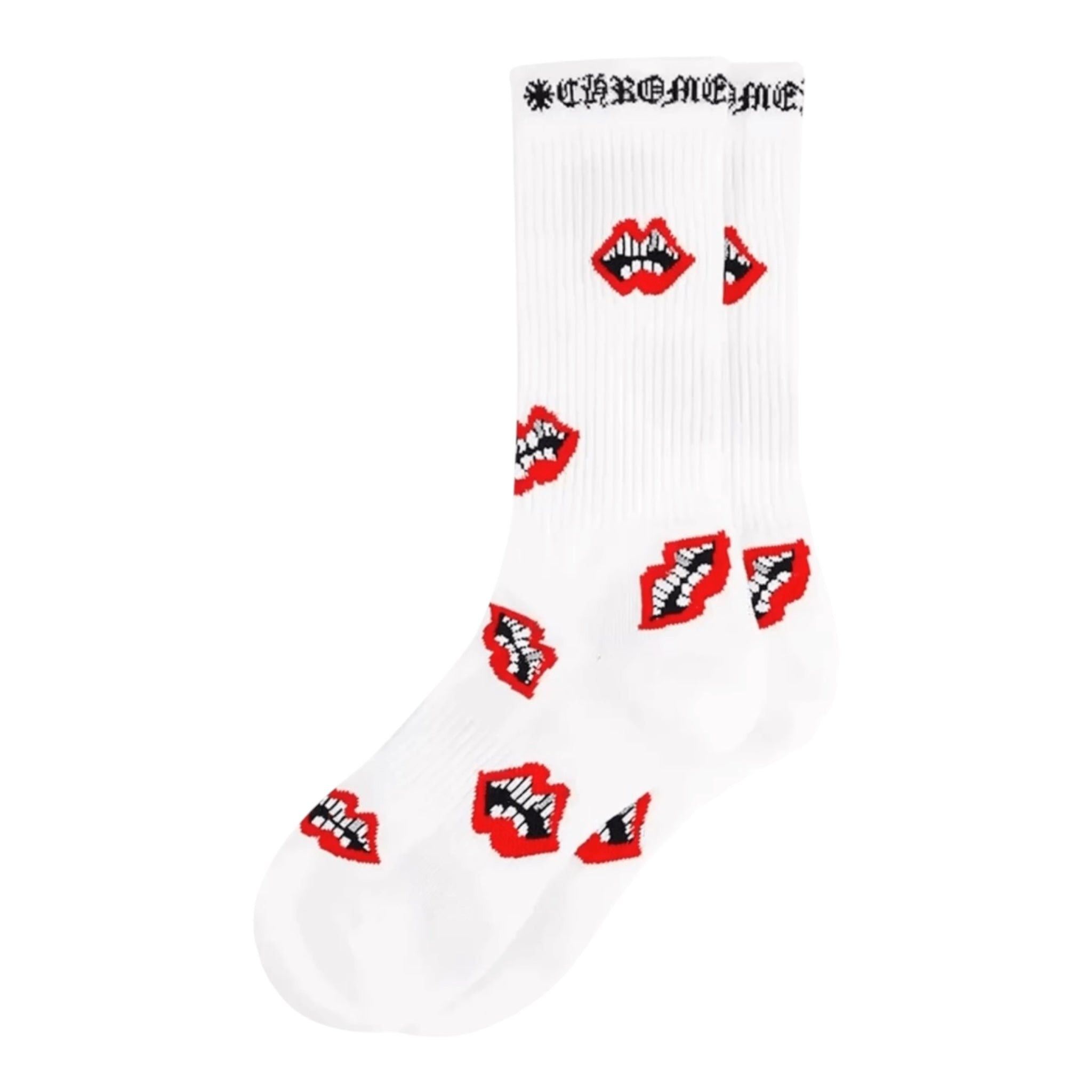 Pre-owned Chrome Hearts X Matty Boy Chomper Logo Socks White Red Black