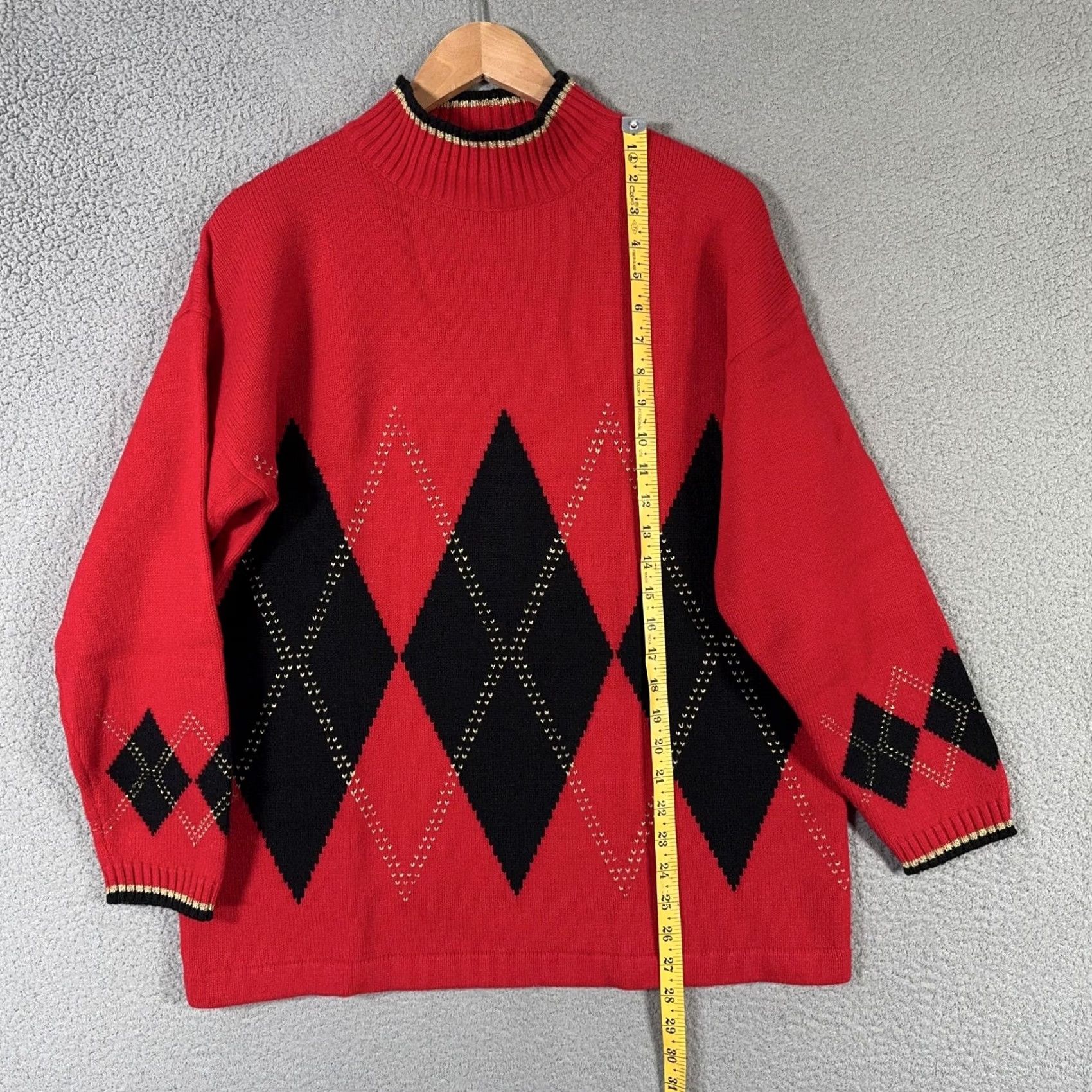 Black Diamond VINTAGE Robert Scott Ltd Argyle Sweater Women Large Red Black Diamond Christmas Holiday Pullover Knit Mock Neck Long Sleeve 90s Womens Size L / US 10 / IT 46 - 6 Thumbnail