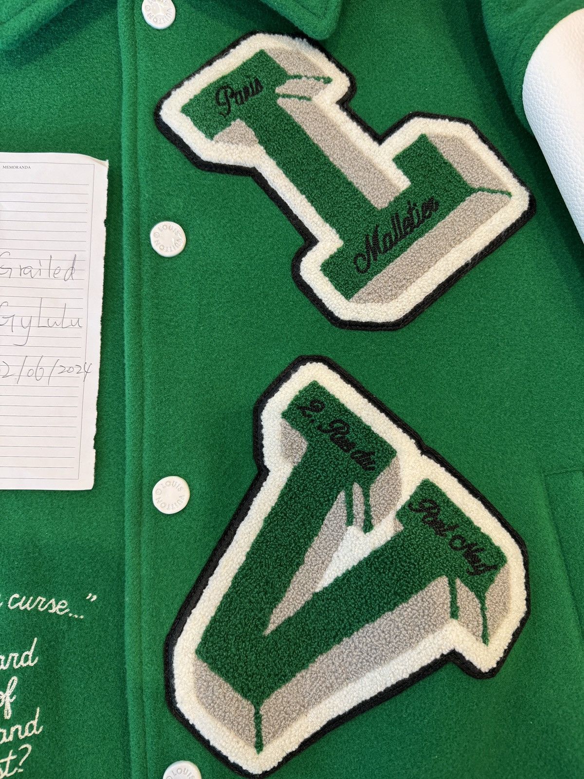 Louis Vuitton Louis Vuitton Green & White Varsity Leather Jacket Size US L / EU 52-54 / 3 - 9 Thumbnail