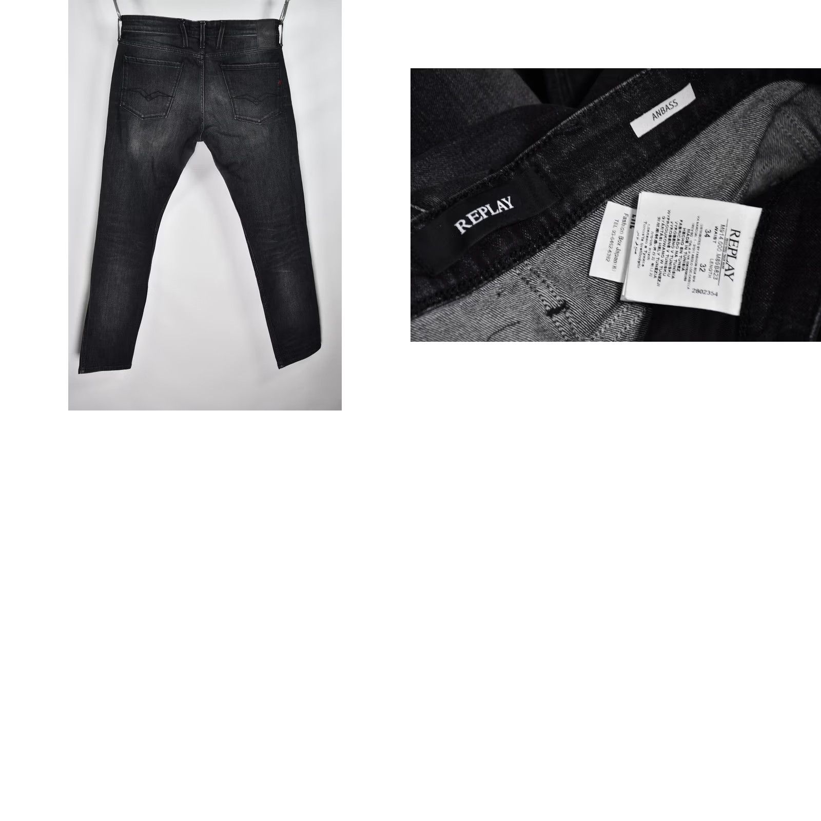 Replay Replay Anbass M914 Jeans Men Slim Skinny Stretch Denim Black W34/L32 98% Cotton 2% Elastane Regular Size MENS Jeans Size US 34 / EU 50 - 8 Thumbnail
