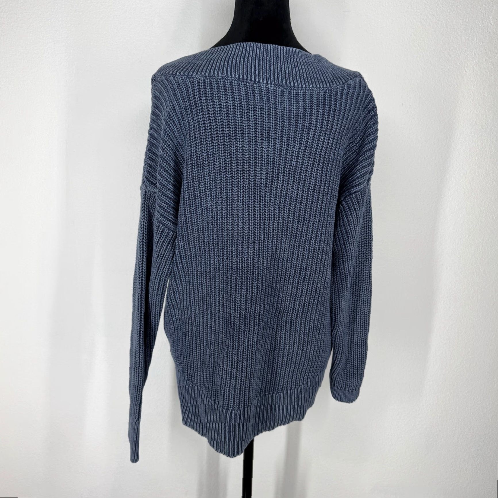 Vintage Aerie Womens Chunky Knit Oversized Sweater S V Neck Blue Cozy Cotton Granola Size S / US 4 / IT 40 - 6 Thumbnail