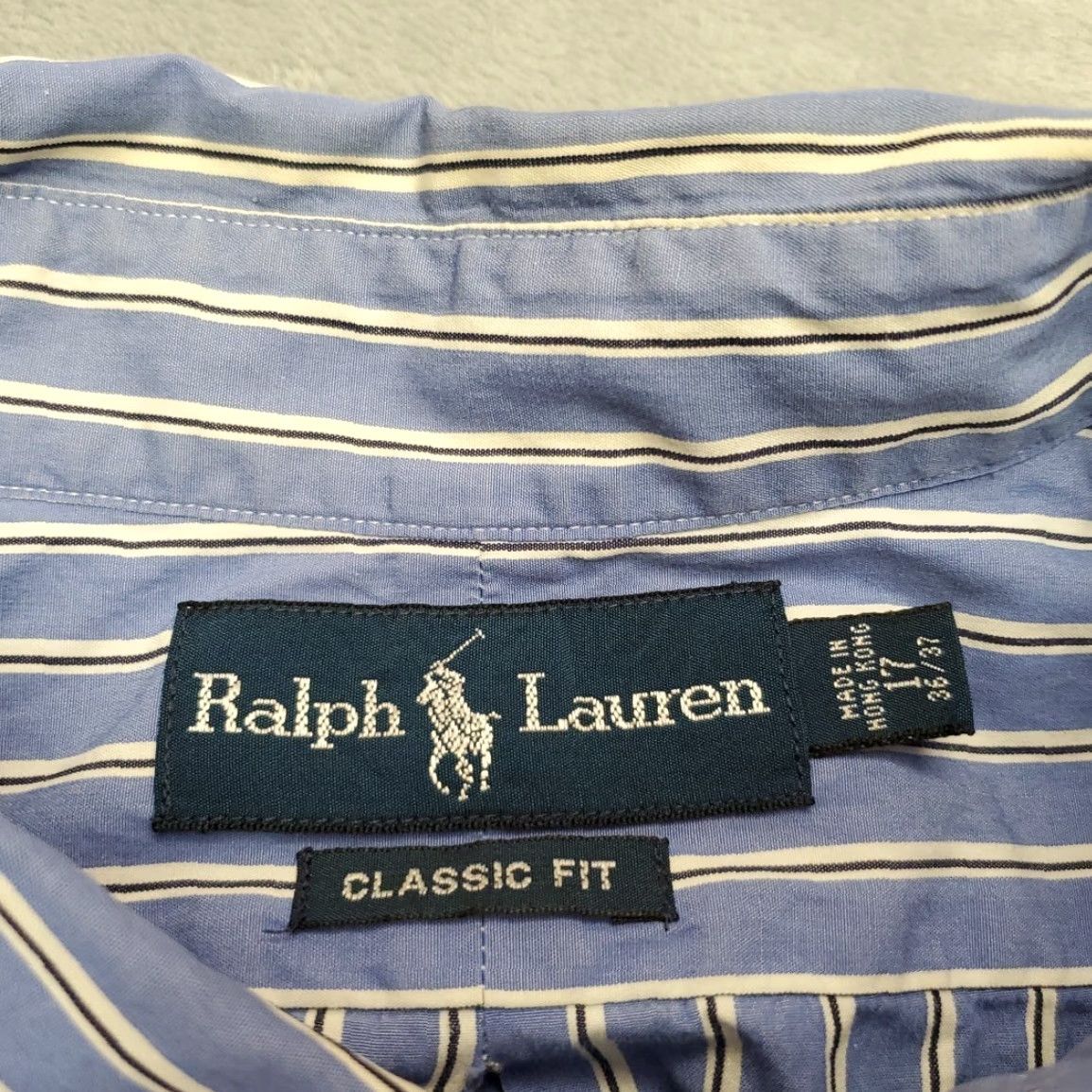 Ralph Lauren VINTAGE Ralph Lauren Shirt Mens 17 Blue Striped Long Sleeve Classic Pony Casual Size US L / EU 52-54 / 3 - 6 Thumbnail