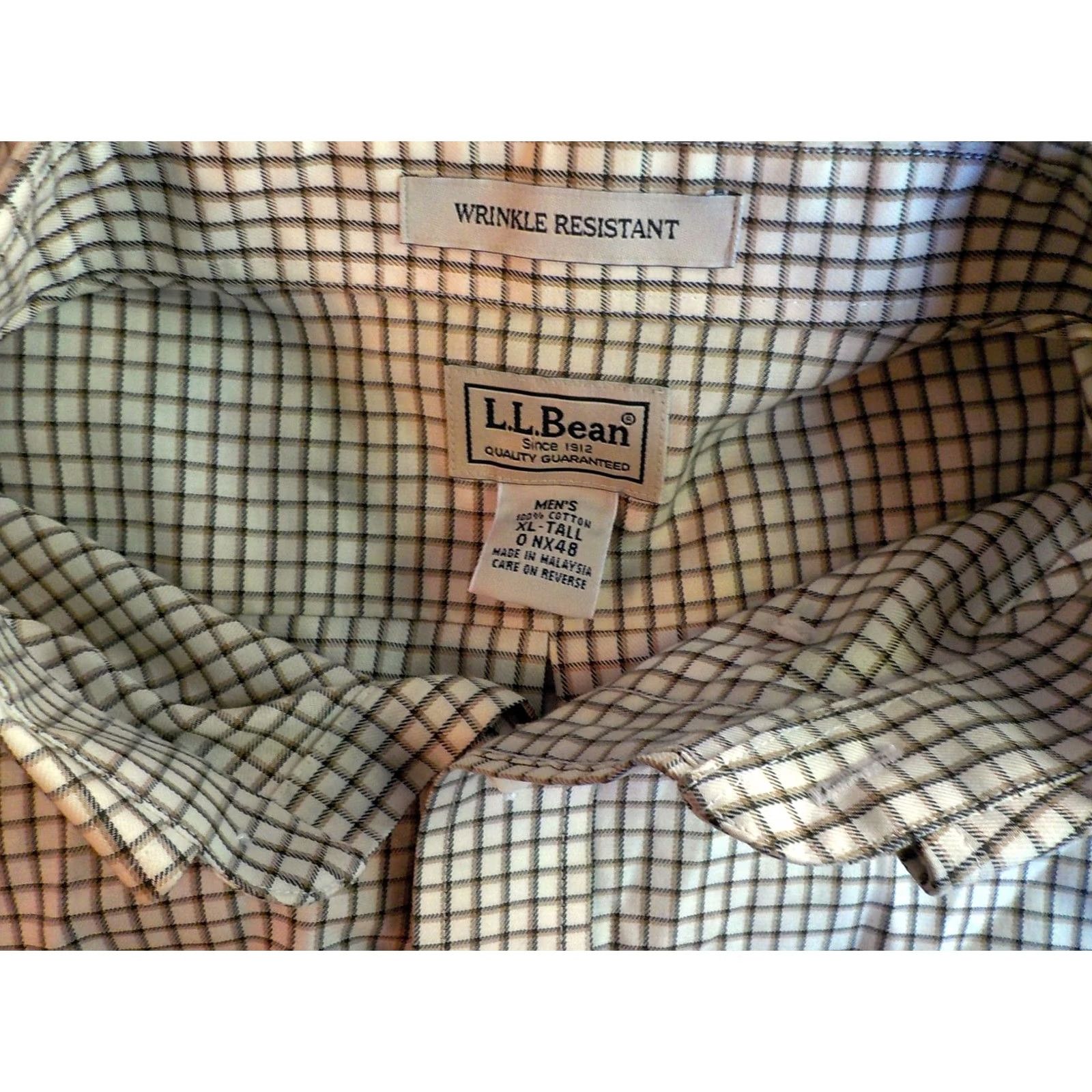 Vintage L.L. Bean Button-Down Shirt Wrinkle Resistant Beige Brown Black XL Tall Mens Short Sleeve Check-Blend Cotton Size US XL / EU 56 / 4 - 4 Thumbnail