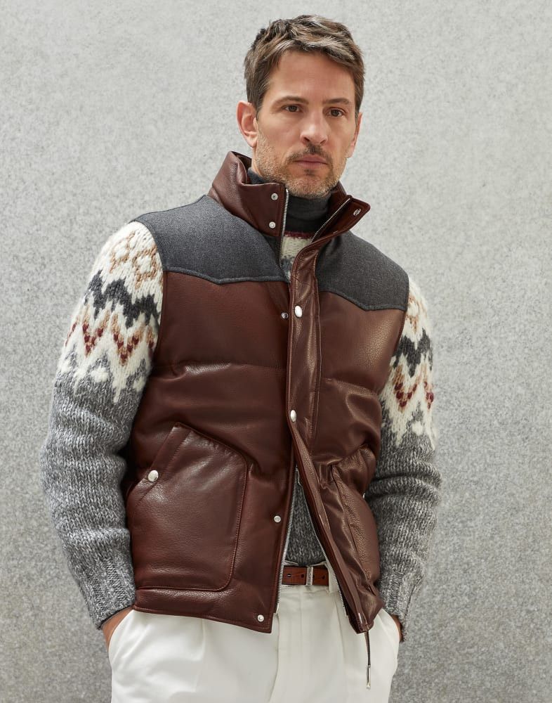 Brunello Cucinelli o1w1db10924 Padded Leather Vest in Brown Size 48R - 1 Preview