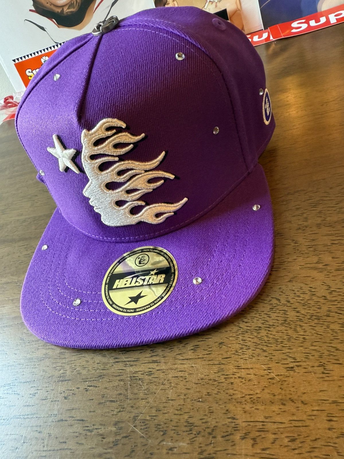 HELLSTAR HELLSTAR OG Logo Grey Rhinestone Fitted | Grailed