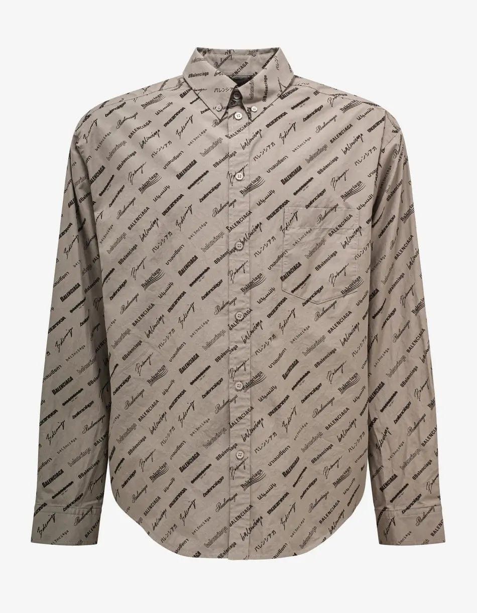 Balenciaga Balenciaga Beige Logomania All-Over Shirt SIZE 39 Size US M / EU 48-50 / 2 - 1 Thumbnail