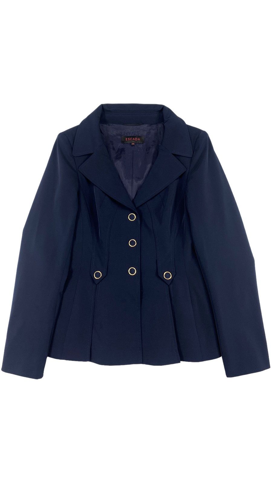 Escada 🔥LASTDROP🔥 Escada Shiny Navy Blue Gold Buttons Fitted Jacker Size S / US 4 / IT 40 - 1 Thumbnail
