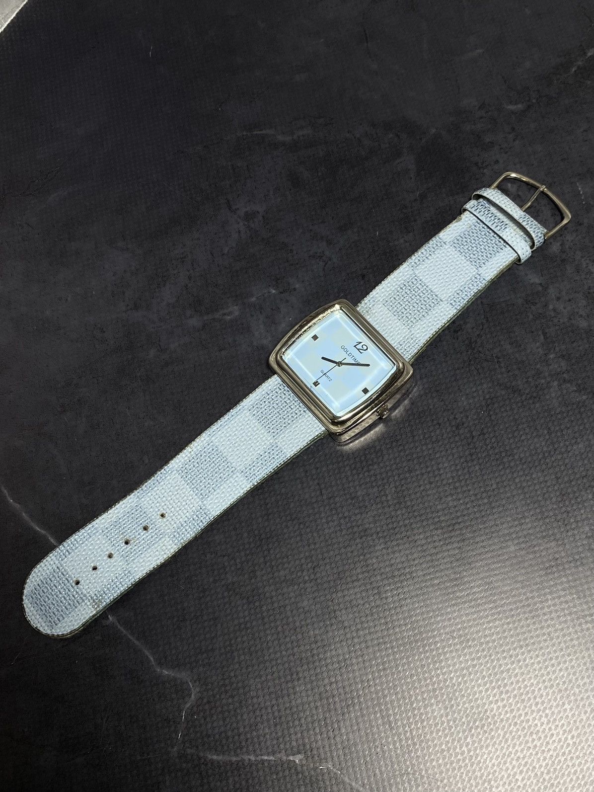 Jewelry × Vintage Goldtime Square Quartz Watch Checkered Strap Vintage Size ONE SIZE - 5 Thumbnail