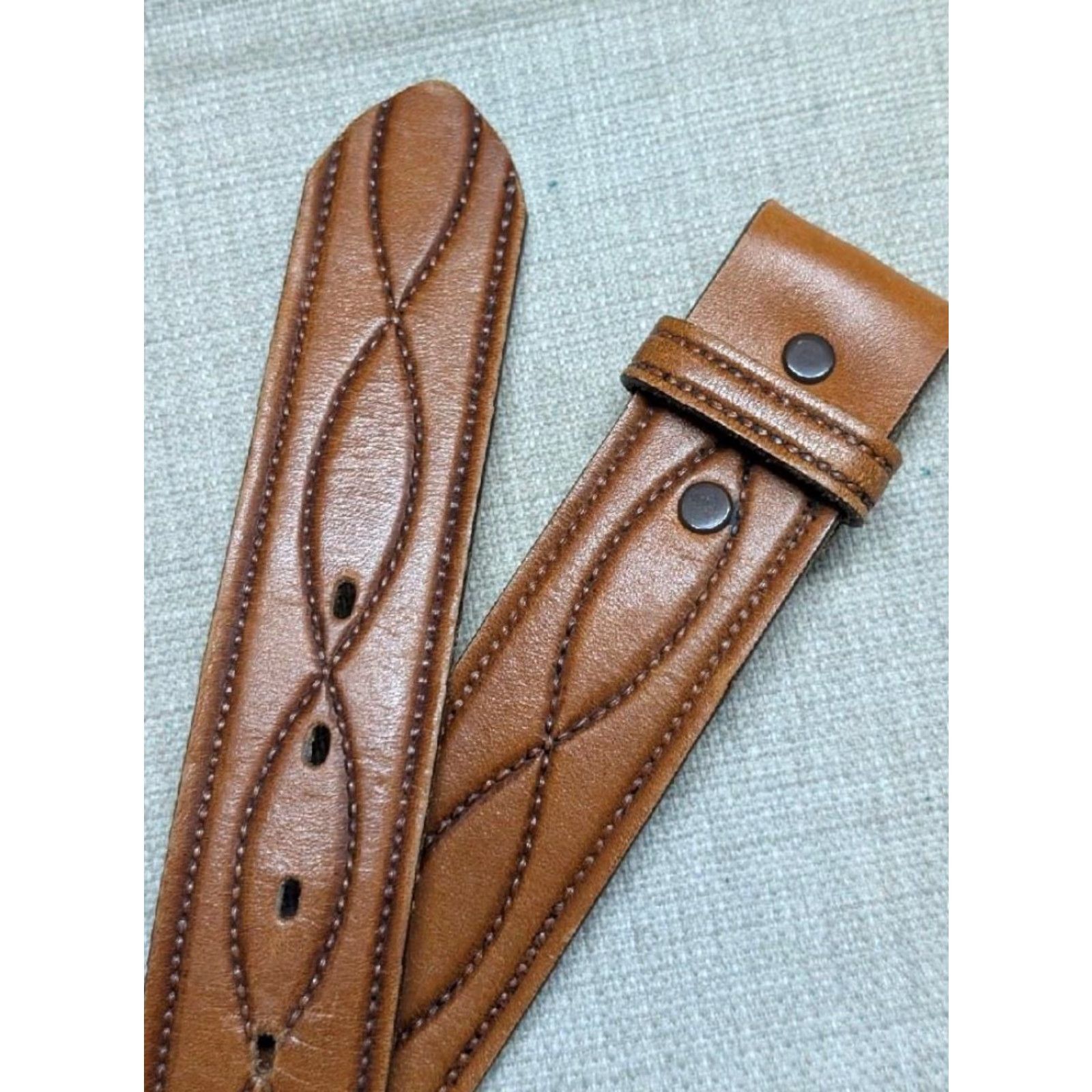 Vintage VINTAGE tooled STICHED western belt 36 brown COWHIDE leather belt Men XS? Size 36 - 3 Thumbnail
