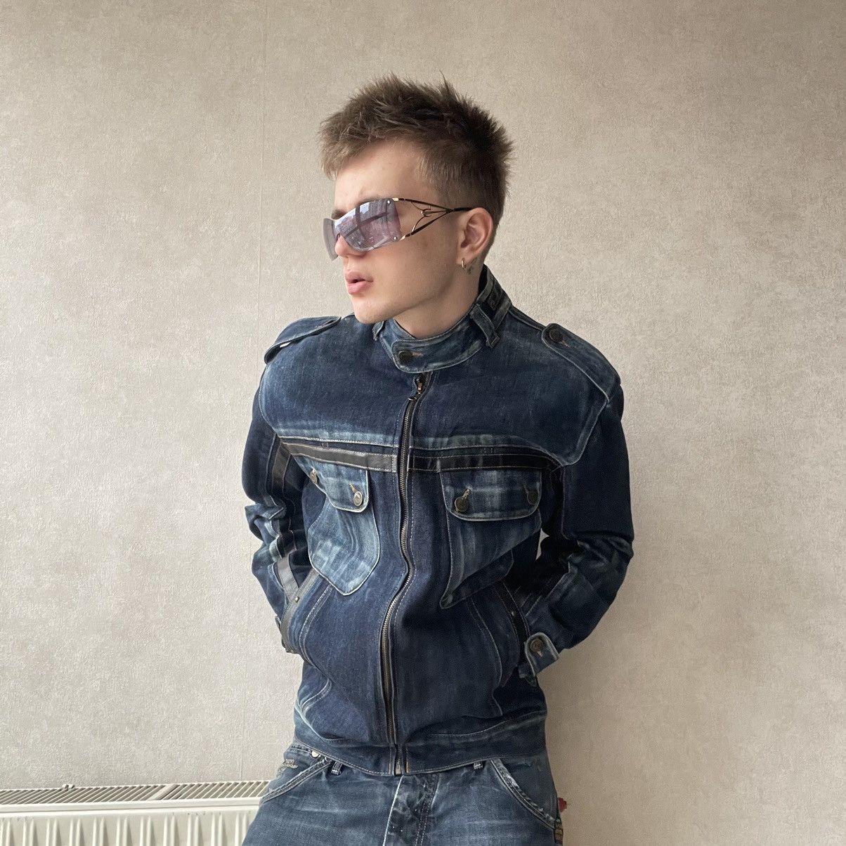 If Six Was Nine Vintage Distressed Carpenter Moto Zip Denim Jacket y2k Size US L / EU 52-54 / 3 - 1 Thumbnail