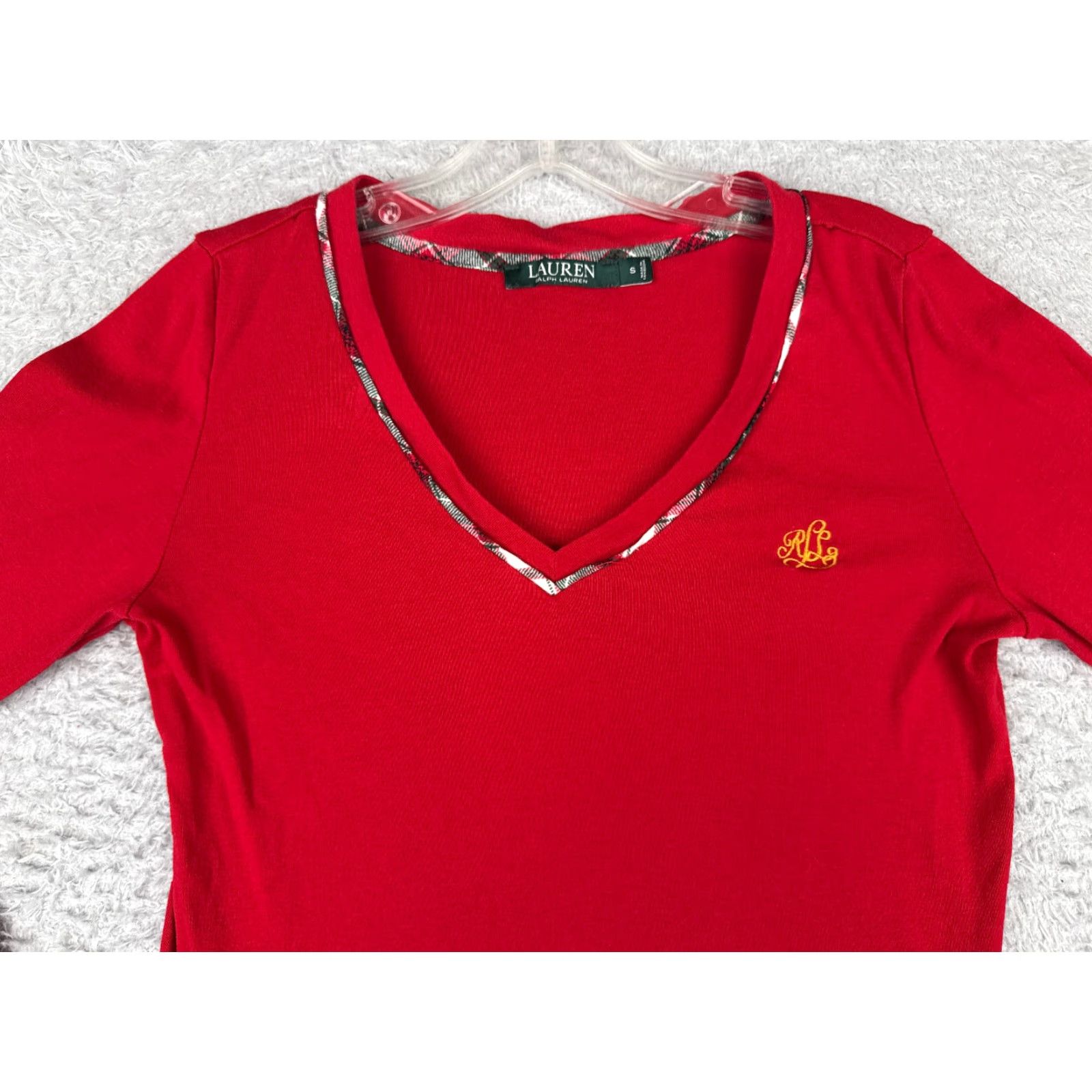 Polo Ralph Lauren VINTAGE Ralph Lauren Sport Shirt Women Small Red Cotton Blend V-Neck Long Sleeve Size S / US 4 / IT 40 - 4 Thumbnail