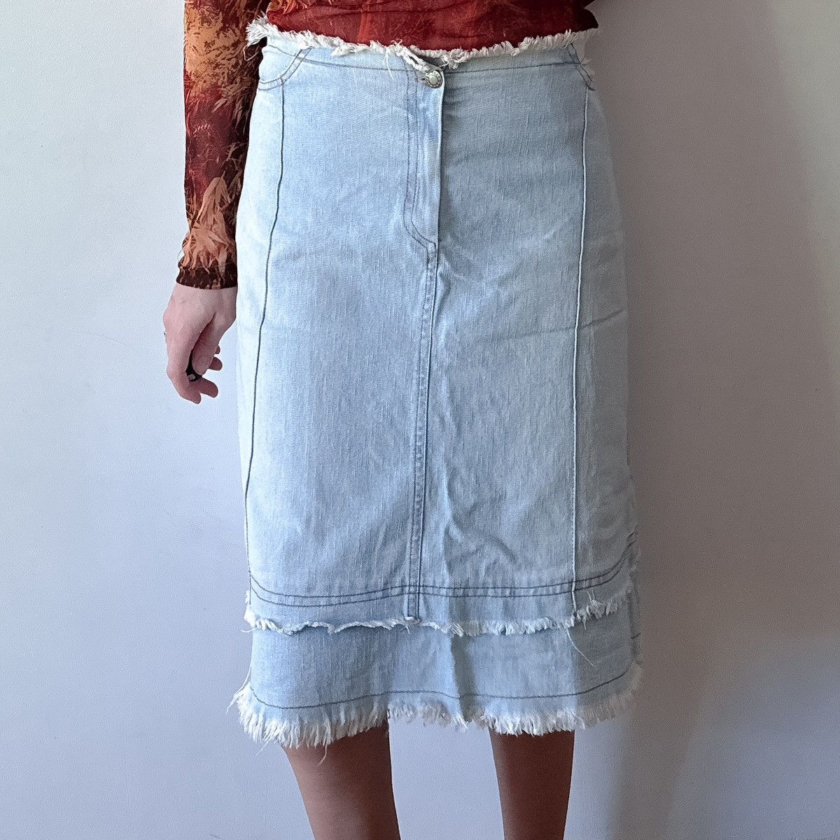 Other Low Rise Deconstructed Denim Midi Skirt y2k Italy Size 32" / US 10 / IT 46 - 3 Thumbnail
