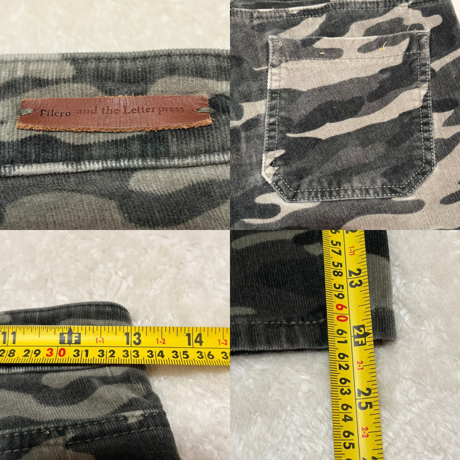 Vintage Pilcro & The Letterpress Pants Womens 26 Green Camo Corduroy High Rise Skinny Jeans (Button, Zip) - Machine Washable - 26in Waist, 24in Inseam Size 26" / US 2 / IT 38 - 9 Thumbnail