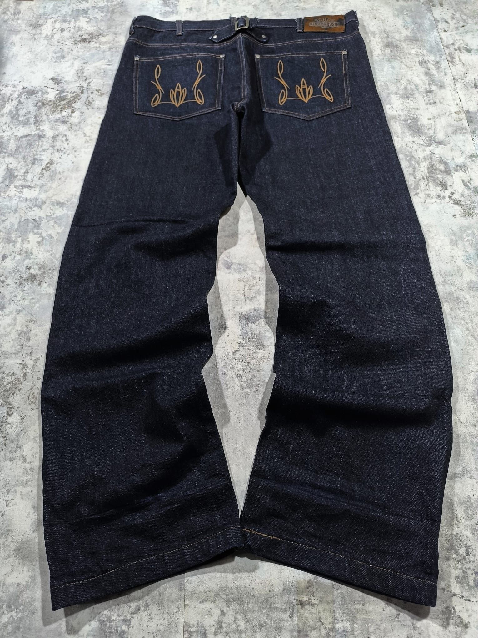 Other King Kerosin Baggy Raw Indigo Selvedge Jeans Buckleback Size US 40 / EU 56 - 1 Thumbnail
