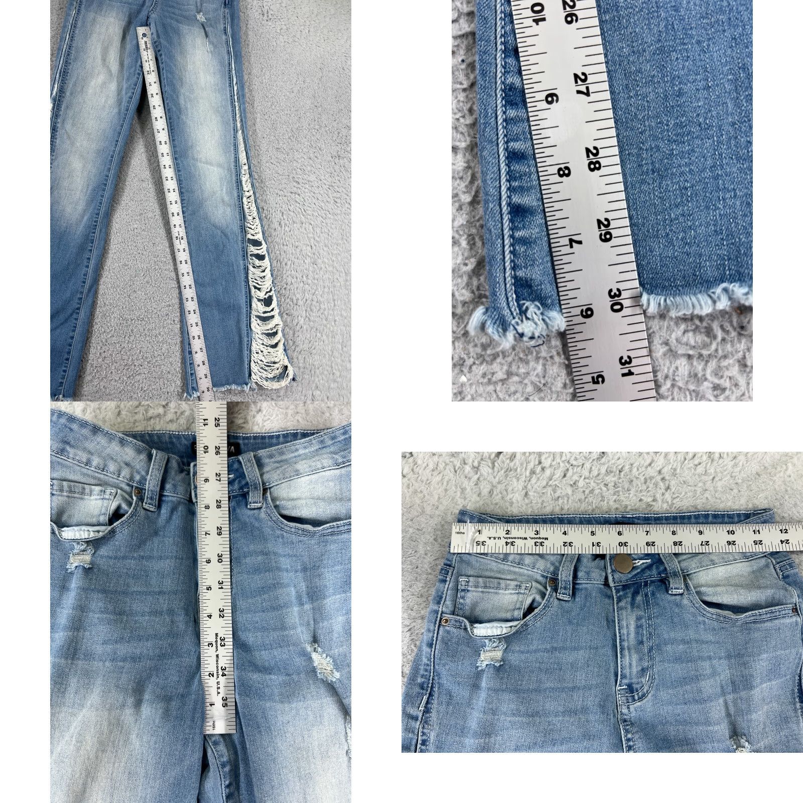 Fashion Nova Fashion Nova Jeans Women Flared Denim Distressed Mid Jeans 22x30 Blue 3 5-Pocket Denim Cotton Blend Zipper Mid Rise Vintage No Size 26" / US 2 / IT 38 - 8 Thumbnail