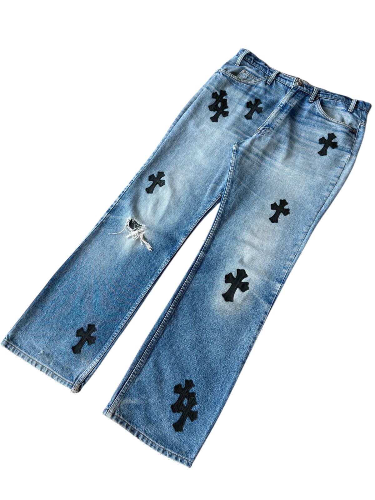 Chrome Hearts Chrome Hearts Light-wash Blue 505 Levi’s Patched Denim Size US 34 / EU 50 - 3 Thumbnail
